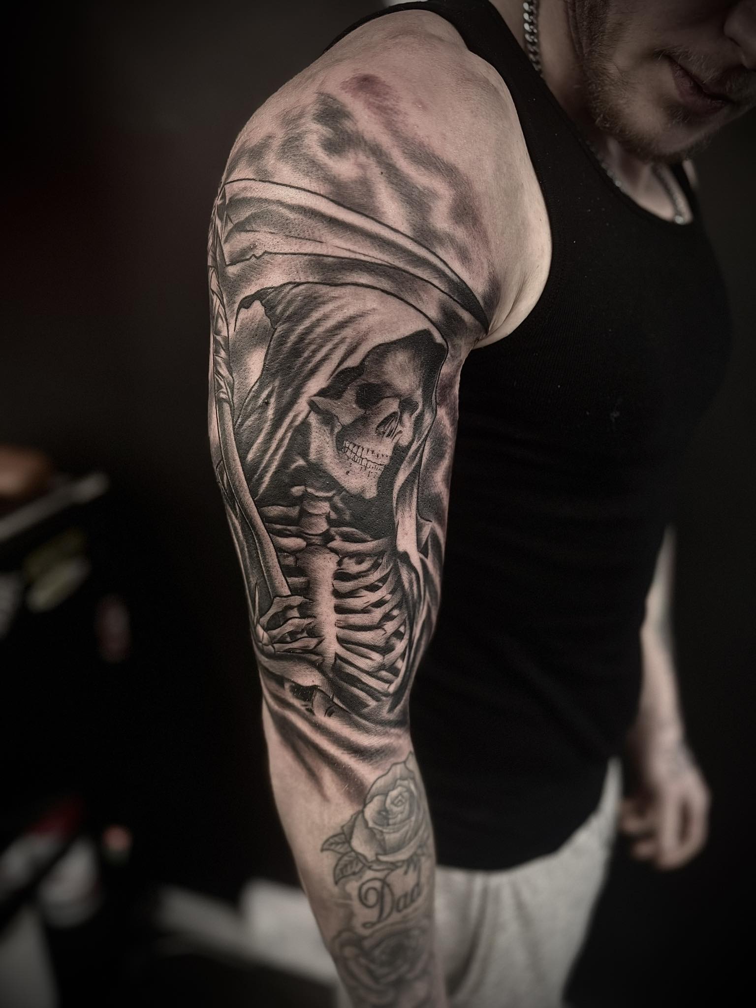 Grim reaper full sleeve tattoo